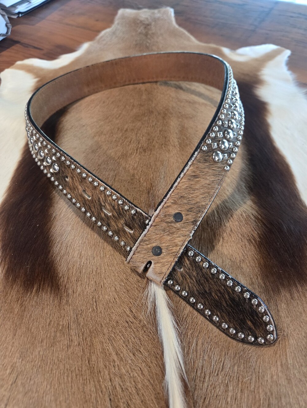 Ranger Belt Company Hair on Hide Cowhide Studded Western Belt Cowgirl